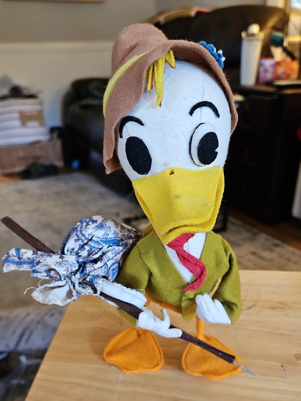 Vintage Disney Donald Duck Felt Plush with Hobo Stick